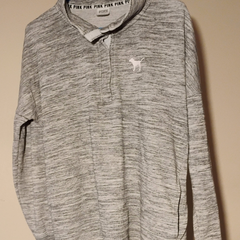 VS PINK QUARTER BUTTON UP SWEATSHIRT